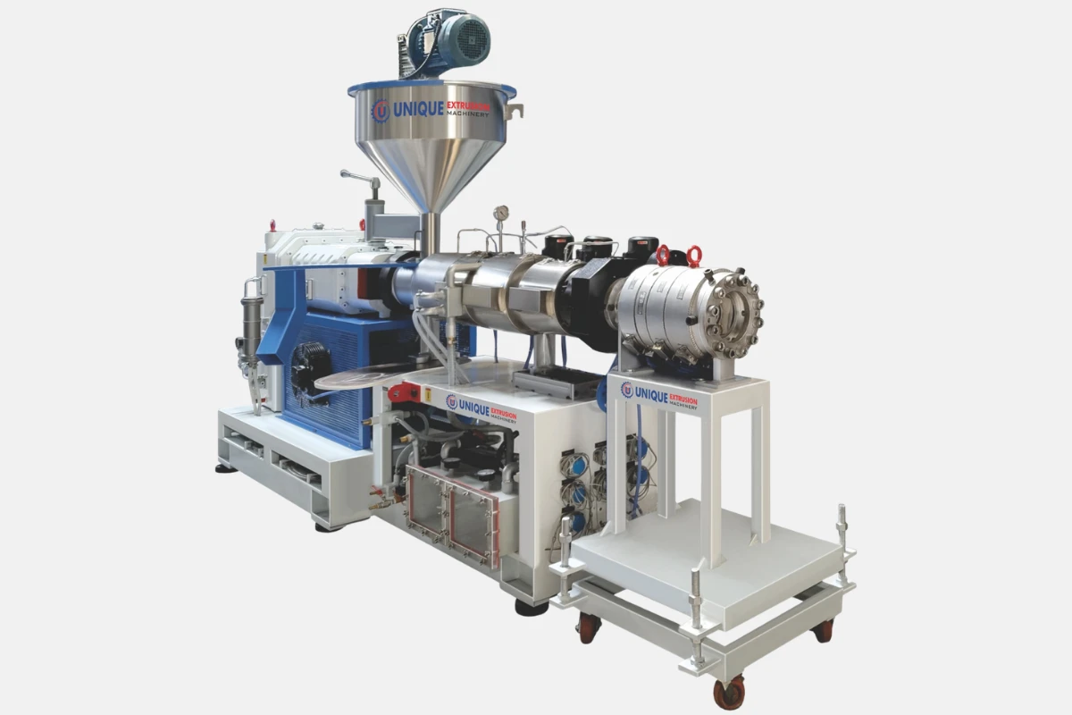 Conical twin screw PVC pipe extrusion machine for CPVC, UPVC, and PVC pipe production with controlled shear and high-pressure output