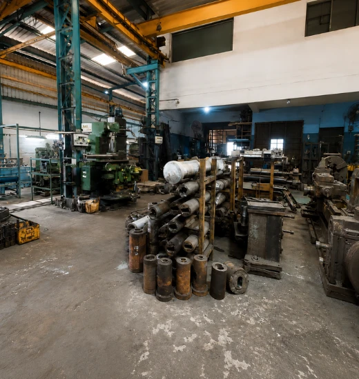 Industrial manufacturing facility producing customized extrusion machine components and tooling for diverse pipe production requirements, showcasing the expertise of an extruder machine manufacturer in India delivering tailored solutions for extrusion plants, pipe sizes, materials, and output capacities.