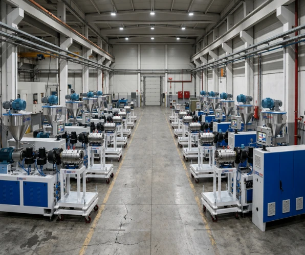 PVC pipe manufacturing machine in Ahmedabad facility with multiple in-house extrusion lines for PVC pipe production