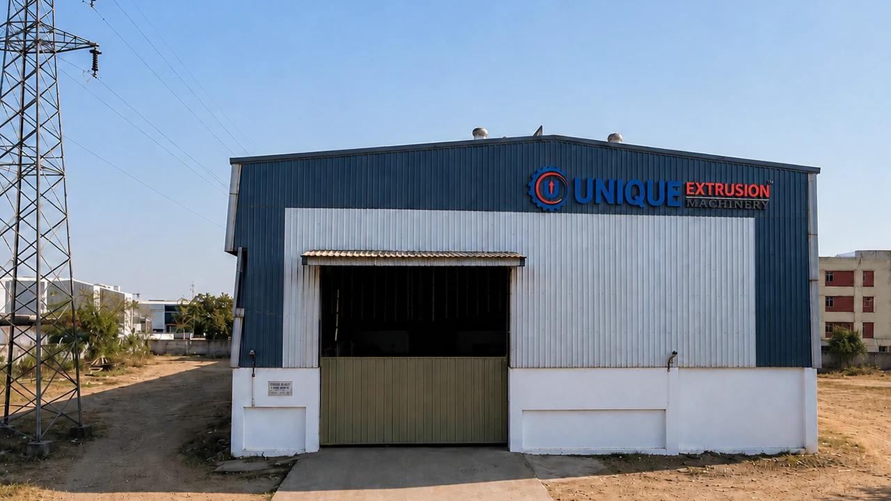 Exterior view of Unique Extrusion Machinery in Ahmedabad, a pipe extrusion machinery manufacturer located in Vatva GIDC.